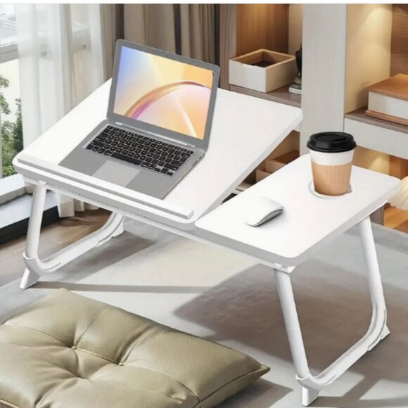 Laptop Desk Folding Adjustable Angle with Cup Holder White NWT - Picture 1 of 3